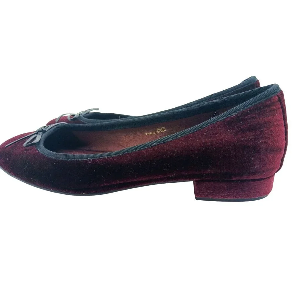Born Ono Hallada Wine Velvet Ballet Flats Bow Shoes Size 8.5 Stacked Low Heel - Picture 8 of 15